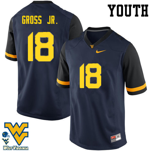 Youth #18 Marvin Gross Jr. West Virginia Mountaineers College Football Jerseys-Navy - Click Image to Close